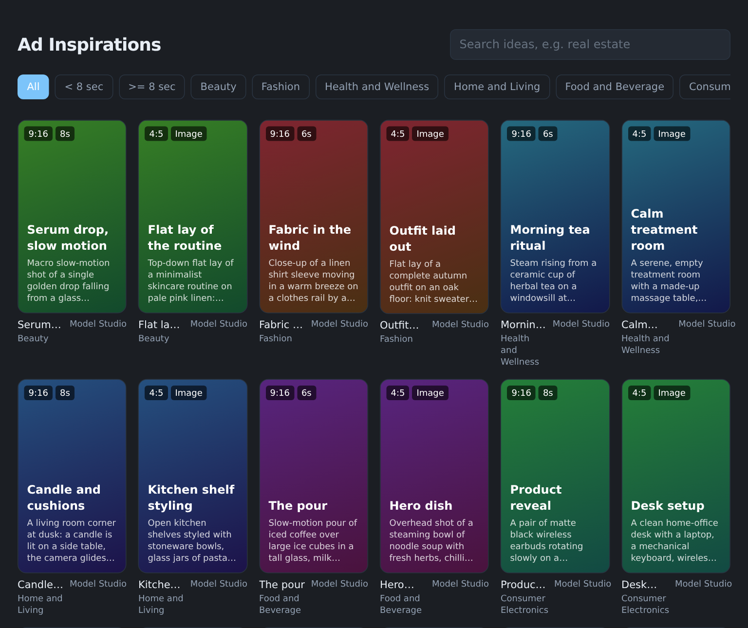 The Ad Inspirations gallery in GNR AI